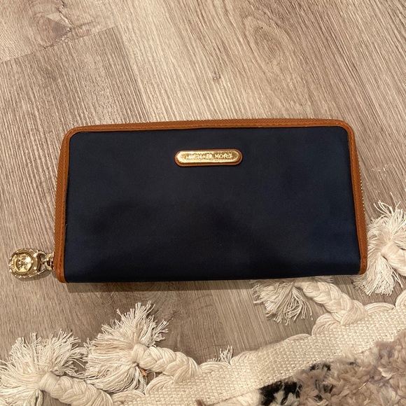 Michael Kors Handbags - Michael Kors Navy Canvas Zip Around Wallet